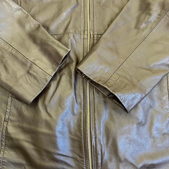 Style&Co Chocolate Brown Zip-up Leather Jacket Collared Hip Length Pockets Sz L - Picture 15 of 16